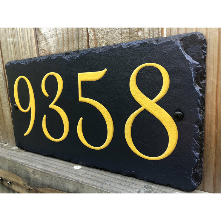 Customizable Slate Home Address House Number Sign - Gold or Silver Embossed Effecton Blue - Handmade and Personalized