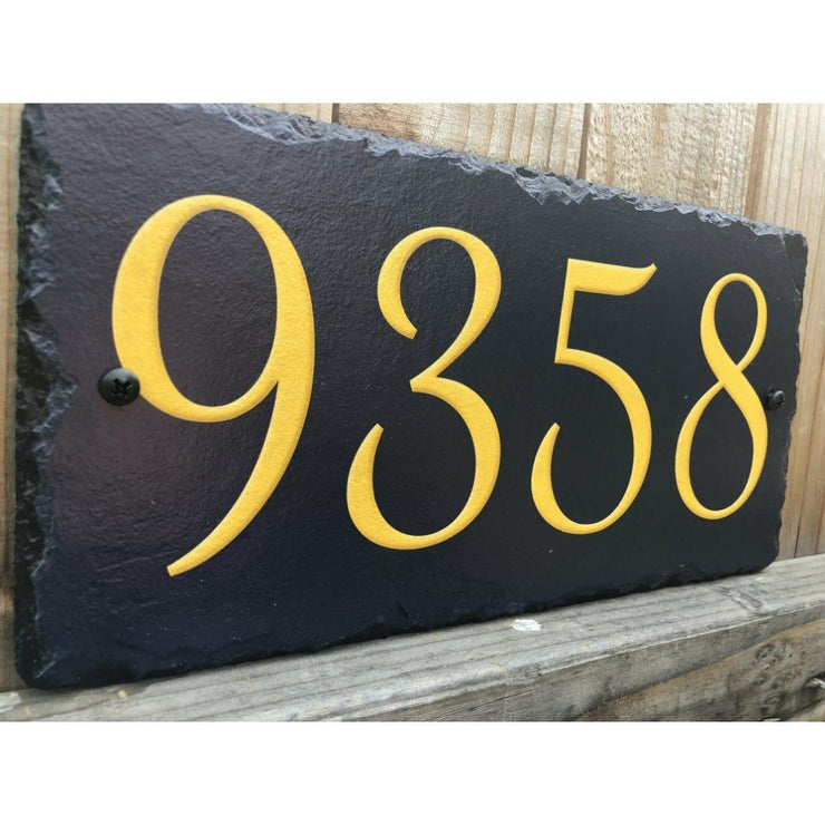 Customizable Slate Home Address House Number Sign - Gold or Silver Embossed Effecton Blue - Handmade and Personalized