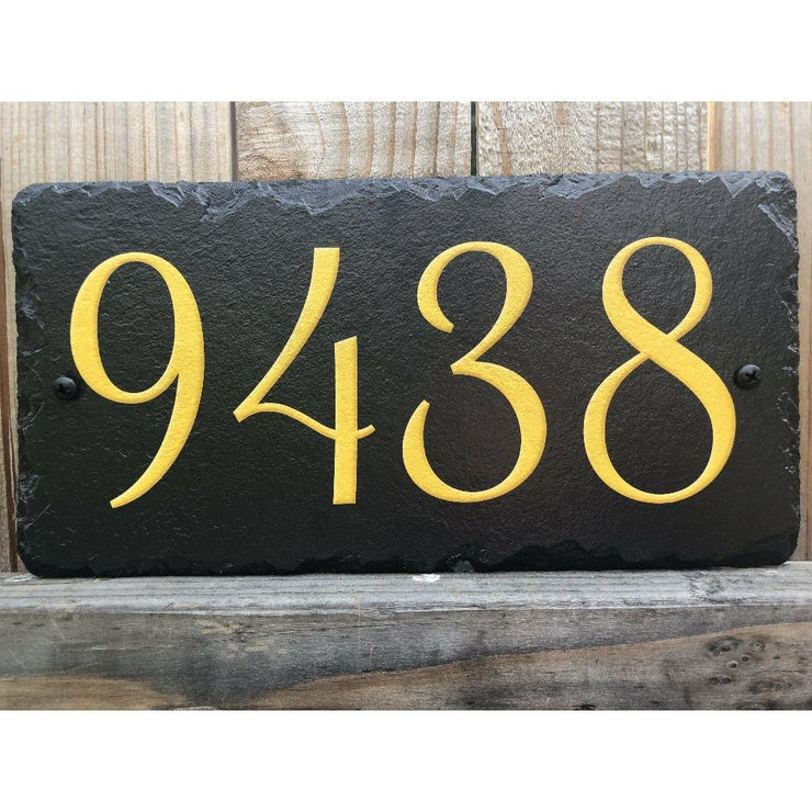 Customizable Slate Home Address House Number Sign - Gold or Silver Embossed Effect on Black - Handmade and Personalized