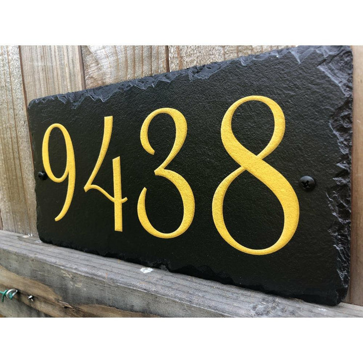 Customizable Slate Home Address House Number Sign - Gold or Silver Embossed Effect on Black - Handmade and Personalized