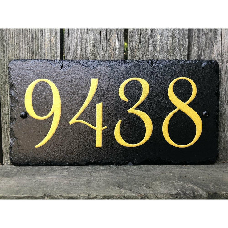 Customizable Slate Home Address House Number Sign - Gold or Silver Embossed Effect on Black - Handmade and Personalized