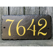 Customizable Slate Home Address House Number Sign - Gold or Silver Embossed Effect on Brown - Handmade and Personalized