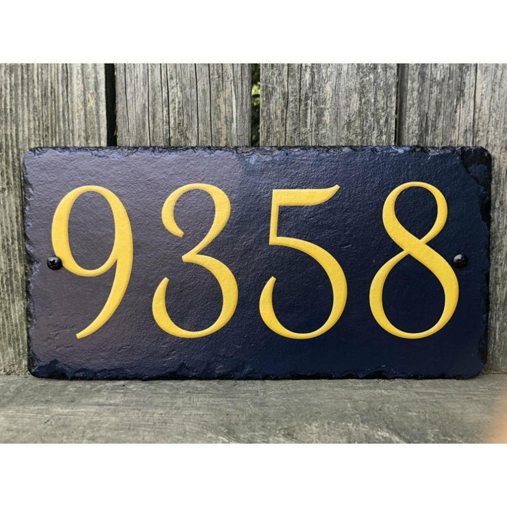 Customizable Slate Home Address House Number Sign - Gold or Silver Embossed Effecton Blue - Handmade and Personalized