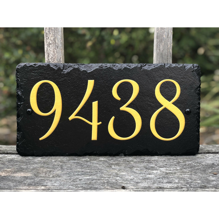 Customizable Slate Home Address House Number Sign - Gold or Silver Embossed Effect on Black - Handmade and Personalized
