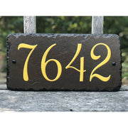 Customizable Slate Home Address House Number Sign - Gold or Silver Embossed Effect on Brown - Handmade and Personalized