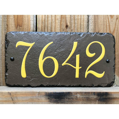 Customizable Slate Home Address House Number Sign - Gold or Silver Embossed Effect on Brown - Handmade and Personalized