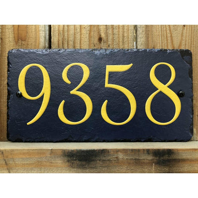 Customizable Slate Home Address House Number Sign - Gold or Silver Embossed Effecton Blue - Handmade and Personalized