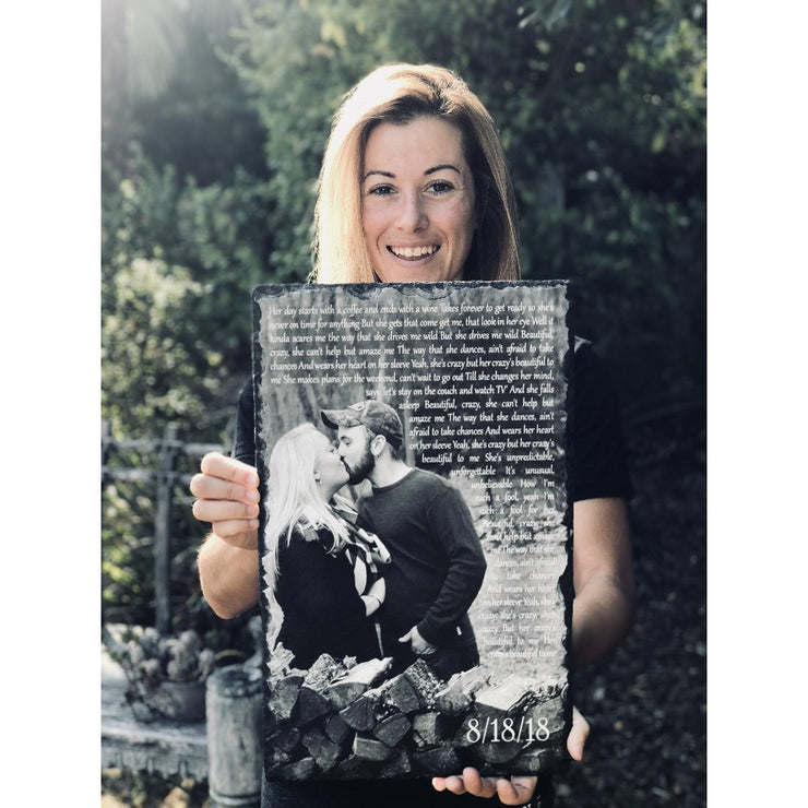 Customizable Slate Photograph - Handmade and Personalized Photo Plaque Color or B/W with your choice of text