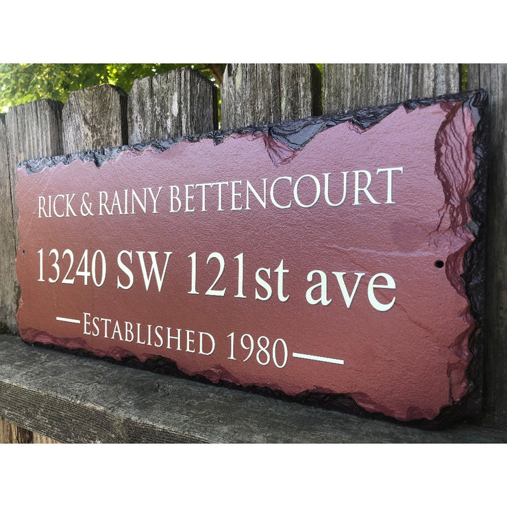 Customizable Burgundy Slate Home Address House Sign - Name, Address, Established Date Handmade and Personalized