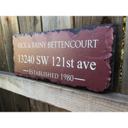 Customizable Burgundy Slate Home Address House Sign - Name, Address, Established Date Handmade and Personalized