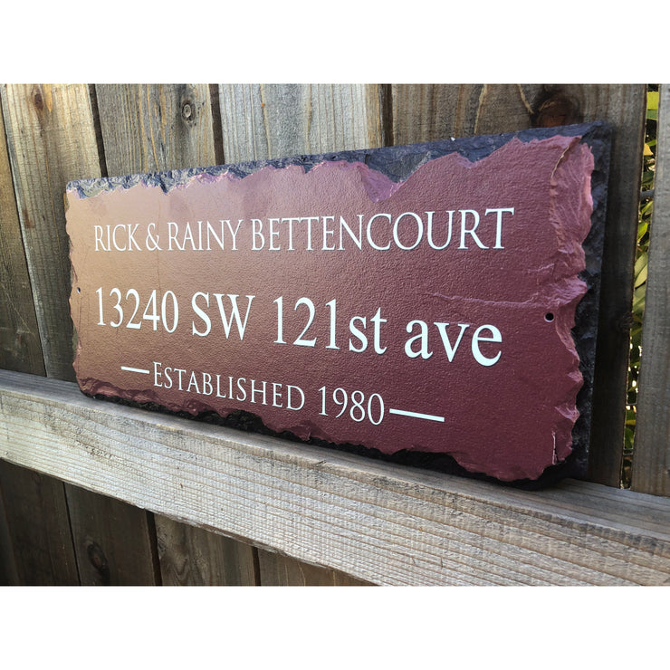 Customizable Burgundy Slate Home Address House Sign - Name, Address, Established Date Handmade and Personalized