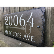 Customizable Slate Home Address House Sign - Silver Key on Black - Handmade and Personalized
