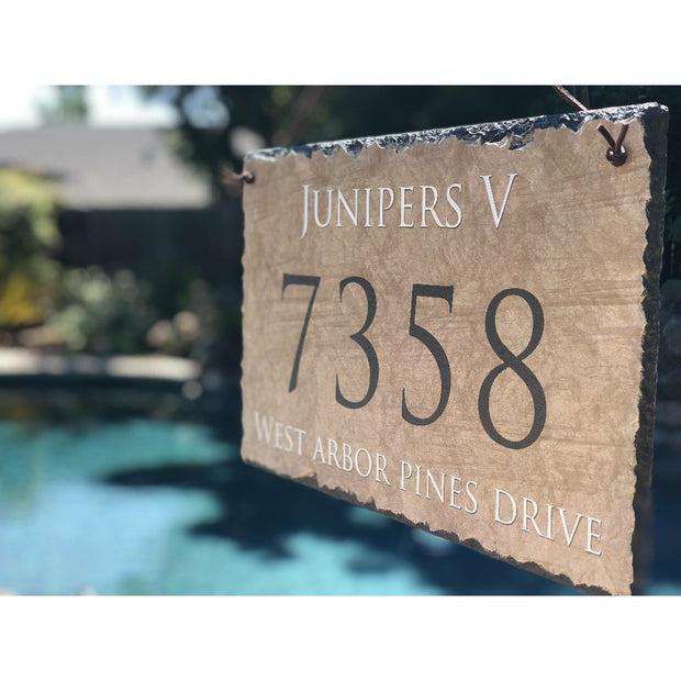Customizable Slate Home Address House Sign - Dark Beige - Handmade and Personalized