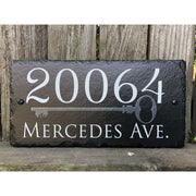 Customizable Slate Home Address House Sign - Silver Key on Black - Handmade and Personalized