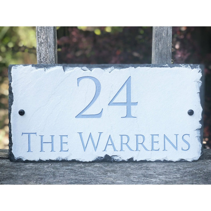 Customizable Slate Home Address House Sign - Eggshell House Number, Family Name - Handmade and Personalized