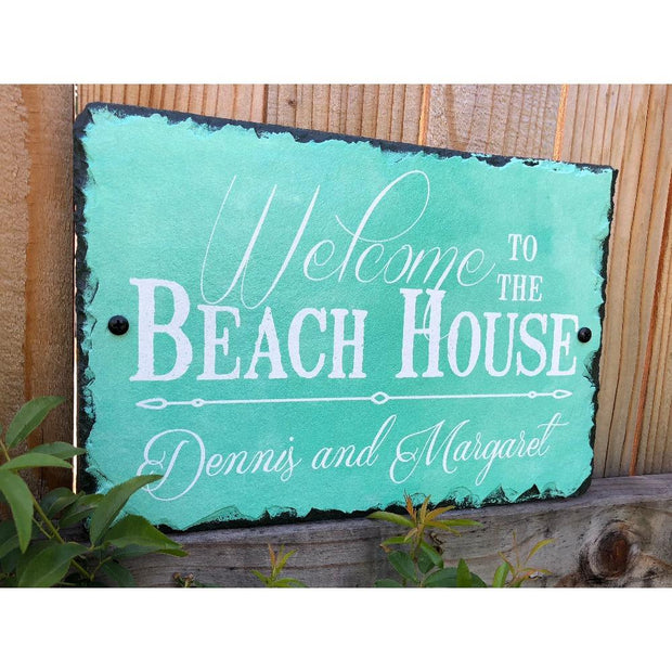 Customizable Slate House Sign - Welcome To The Beach House Plaque - Handmade and Personalized