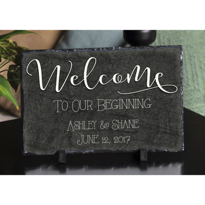 Handmade and Customizable Slate Wedding Sign - Welcome To Our Beginning Plaque - Sassy Squirrel Ink