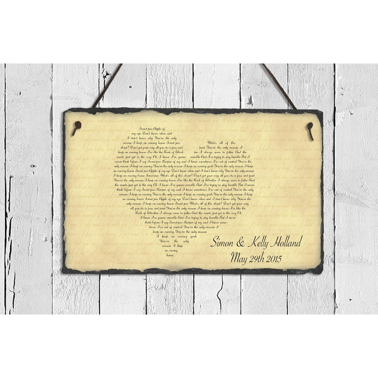 Handmade and Customizable Slate Song Lyric Sign - Heart Lyric Plaque - Sassy Squirrel Ink
