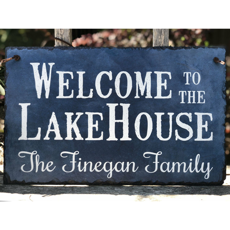 Customizable Slate House Sign - Welcome To The Lake House Plaque - Handmade and Personalized