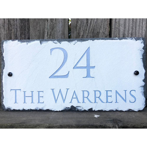 Customizable Slate Home Address House Sign - Eggshell House Number, Family Name - Handmade and Personalized
