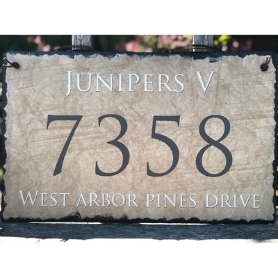 Customizable Slate Home Address House Sign - Dark Beige - Handmade and Personalized