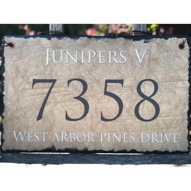 Customizable Slate Home Address House Sign - Dark Beige - Handmade and Personalized