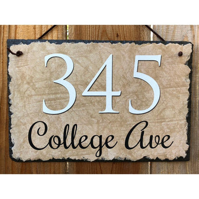 Customizable Slate Home Address House Sign - Beige - Handmade and Personalized