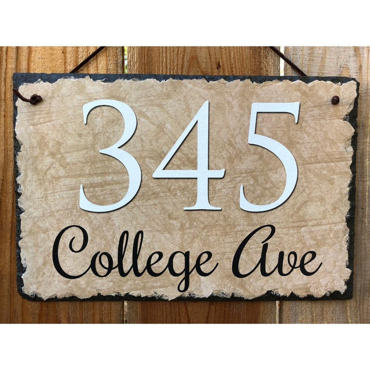 Customizable Slate Home Address House Sign - Beige - Handmade and Personalized