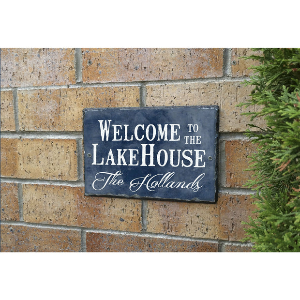 Handmade and Customizable Slate Home Sign - Personalized Welcome To The Lake House Plaque - Sassy Squirrel Ink