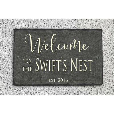 Handmade and Customizable Slate Welcome Sign - Family Name Plaque - Sassy Squirrel Ink