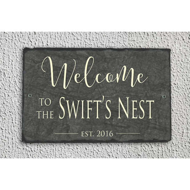 Handmade and Customizable Slate Welcome Sign - Family Name Plaque - Sassy Squirrel Ink