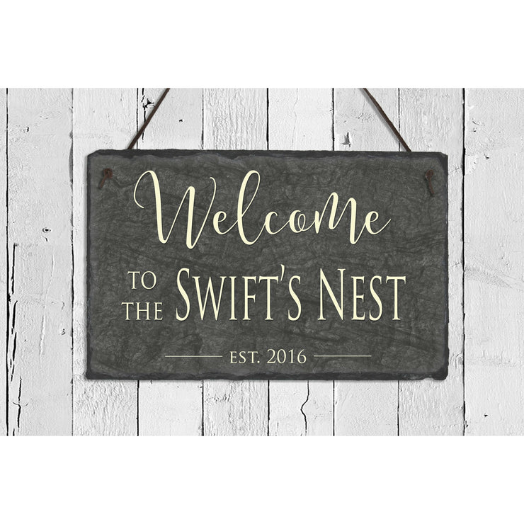 Handmade and Customizable Slate Welcome Sign - Family Name Plaque - Sassy Squirrel Ink