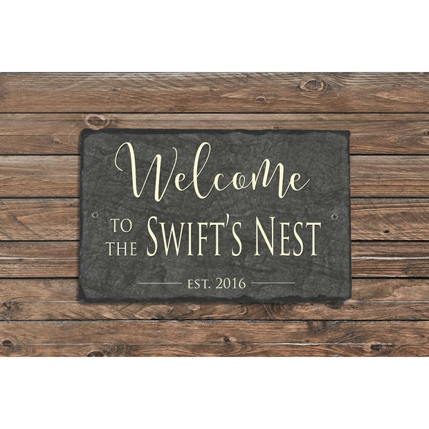 Handmade and Customizable Slate Welcome Sign - Family Name Plaque - Sassy Squirrel Ink