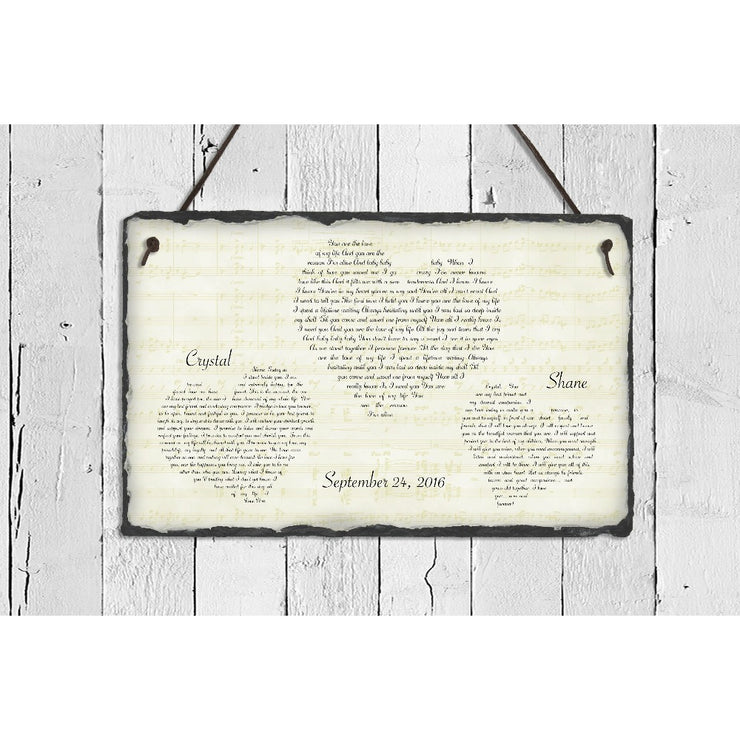 Handmade and Customizable Slate Song Lyric Sign - Hearts Lyric Plaque - Sassy Squirrel Ink