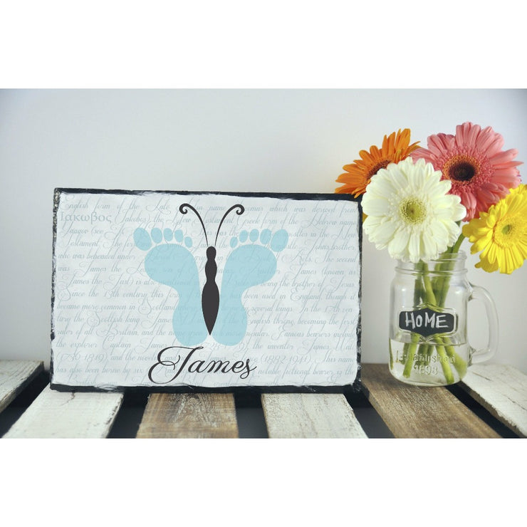 Handmade and Customizable Slate Baby Boy Name Plaque - Sassy Squirrel Ink