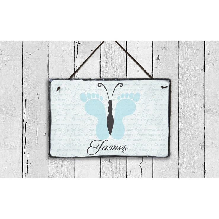 Handmade and Customizable Slate Baby Boy Name Plaque - Sassy Squirrel Ink