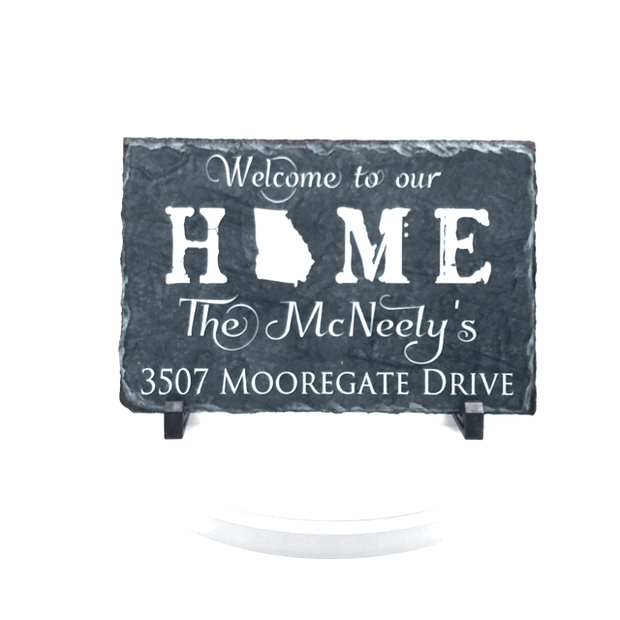 Handmade and Customizable Slate Home Sign - Personalized with Name, Address, State - Sassy Squirrel Ink
