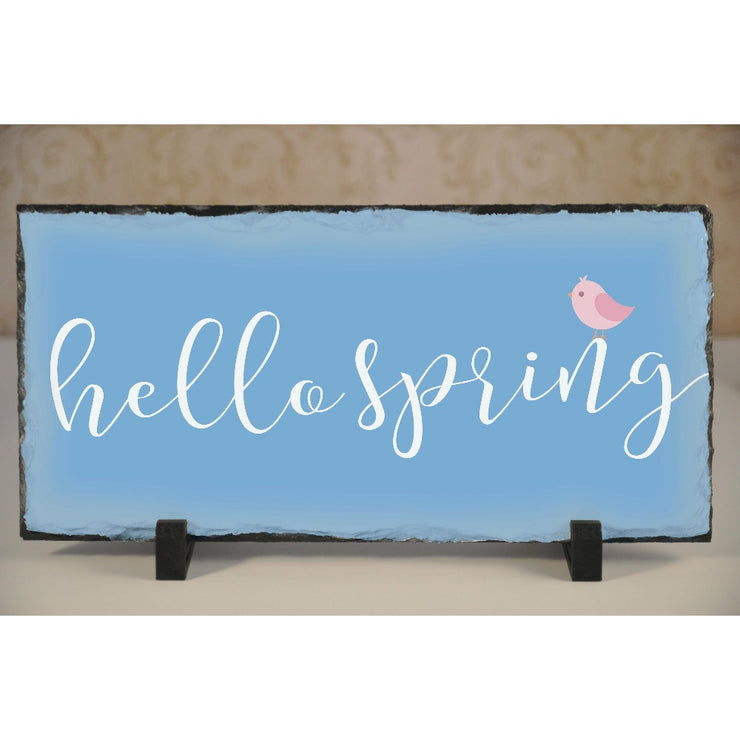 Handmade and Customizable Slate Home Sign - Hello Spring - Sassy Squirrel Ink