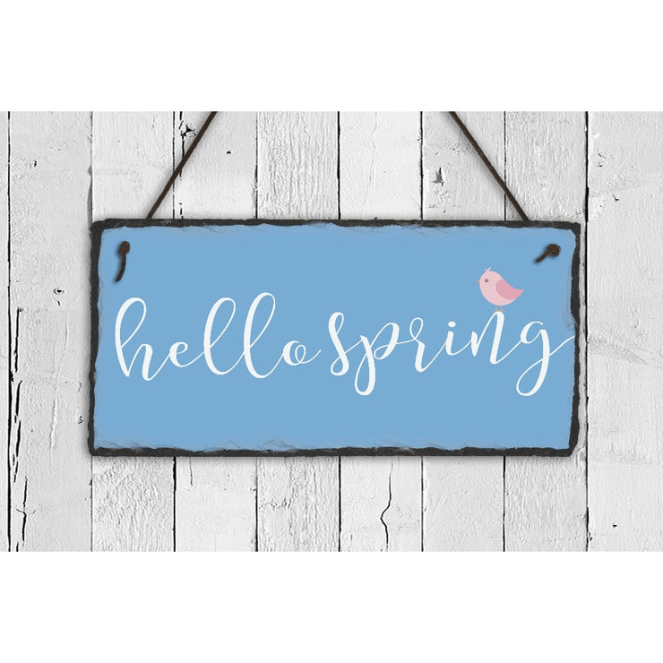 Handmade and Customizable Slate Home Sign - Hello Spring - Sassy Squirrel Ink