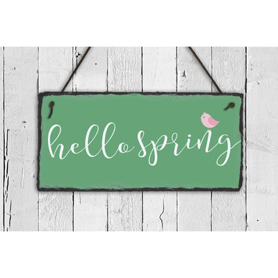 Handmade and Customizable Slate Home Sign - Hello Spring - Sassy Squirrel Ink