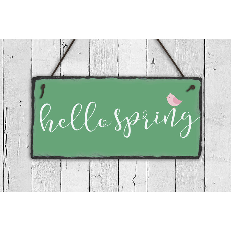 Handmade and Customizable Slate Home Sign - Hello Spring - Sassy Squirrel Ink