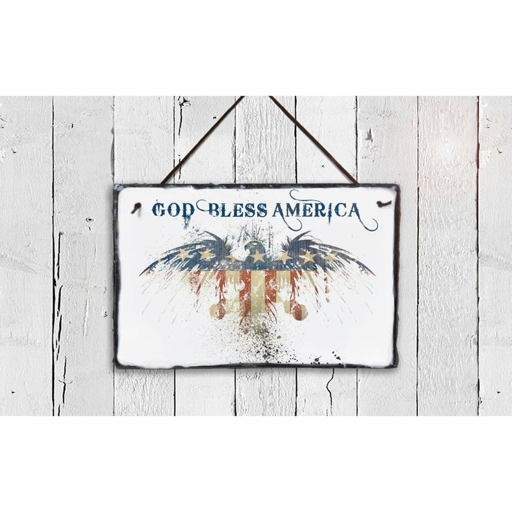 Handmade and Customizable Slate Home Sign - God Bless America Plaque - Sassy Squirrel Ink