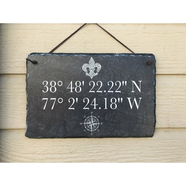 Handmade and Customizable Slate House Sign - Longitude and Latitude - Sassy Squirrel Ink