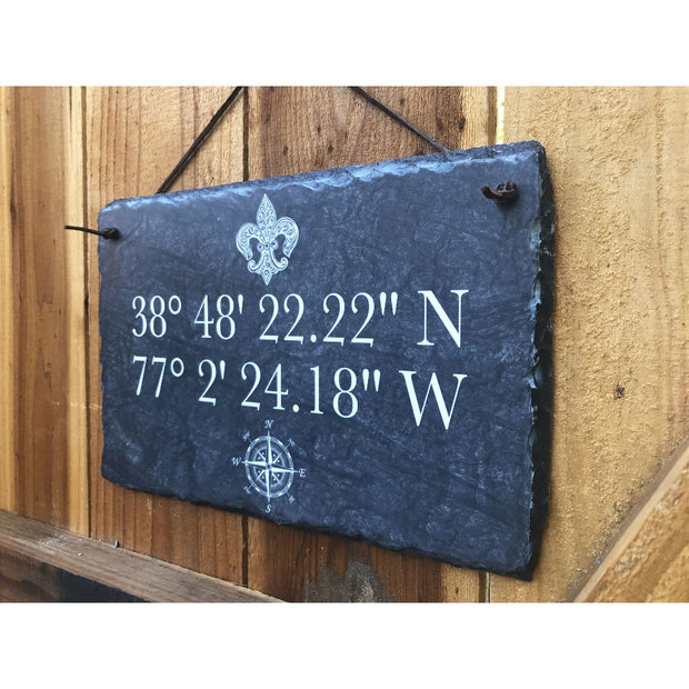 Handmade and Customizable Slate House Sign - Longitude and Latitude - Sassy Squirrel Ink