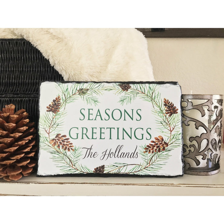 Handmade and Customizable Slate Holiday Sign - Personalized Seasons Greetings Plaque - Sassy Squirrel Ink